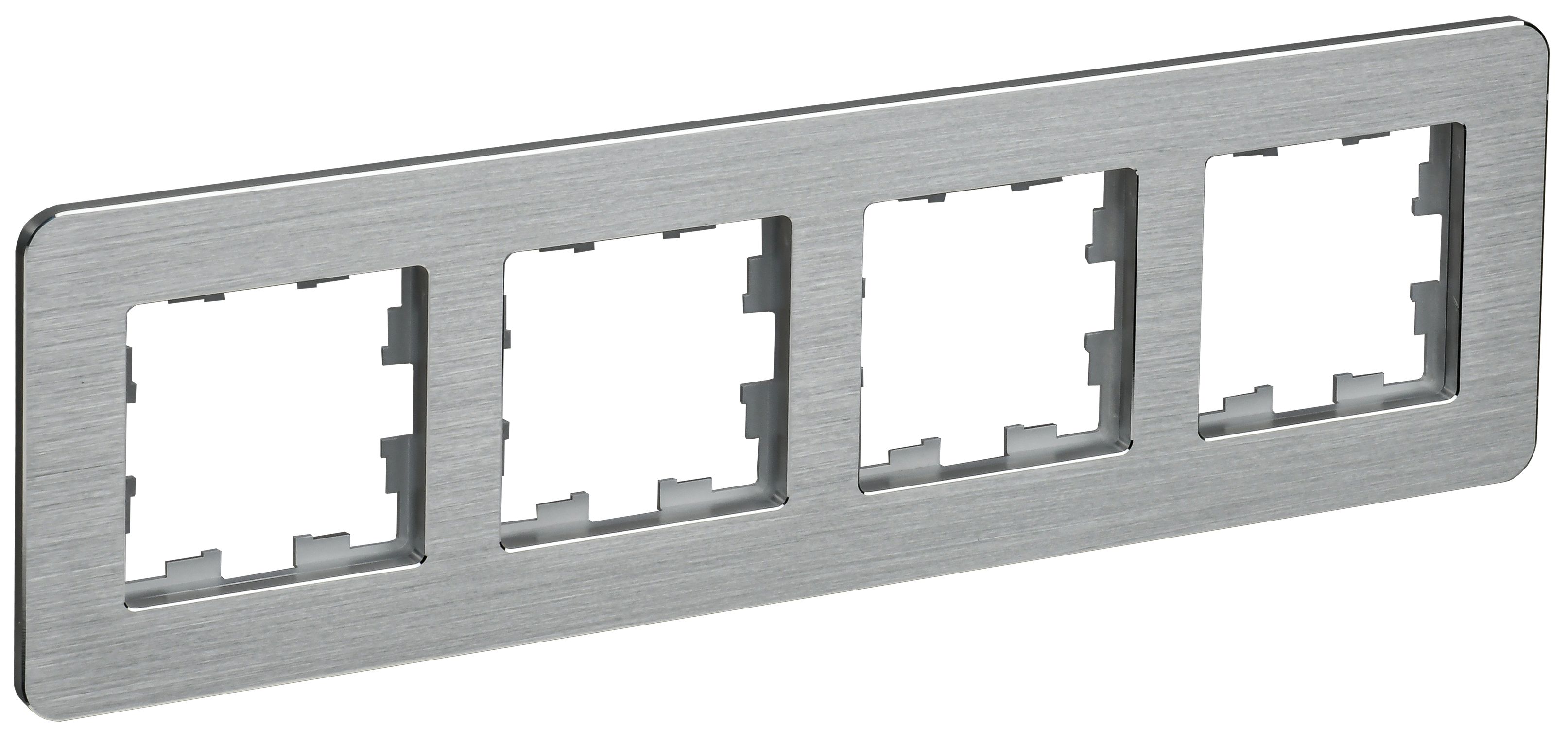 IEK BRITE DECOR /алюм метал. скругл.угол Рамка 4-м РУ-4-1-Бр RE AL