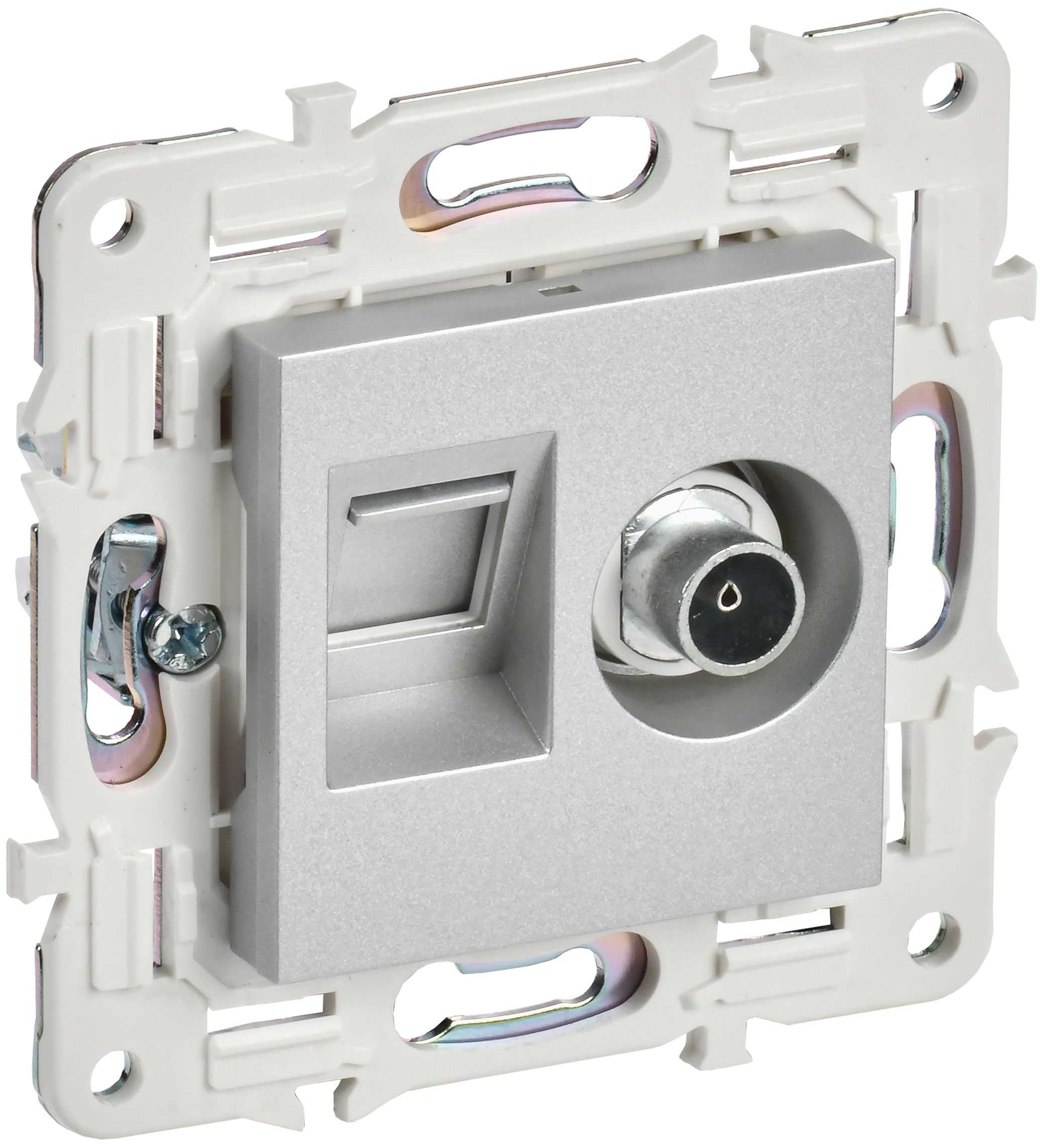 IEK SKANDY Серебряный Розетка двойная TV+RJ45 кат.5E SK-A14S