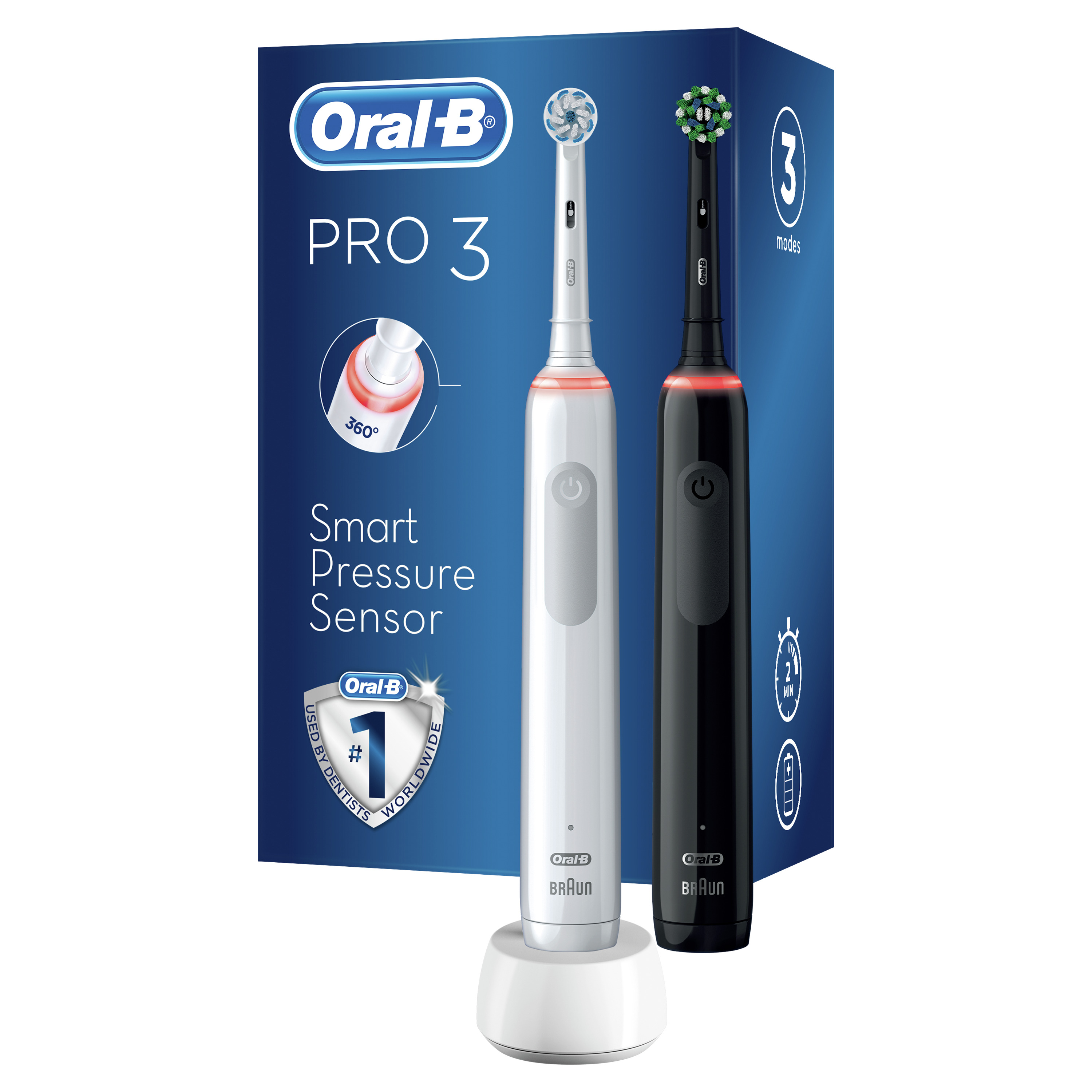 Набор электрических зубных щеток ORAL-B Pro 3 (3900)Duo/D505.523.3H Черная+Белая 3 режима тип 3772
