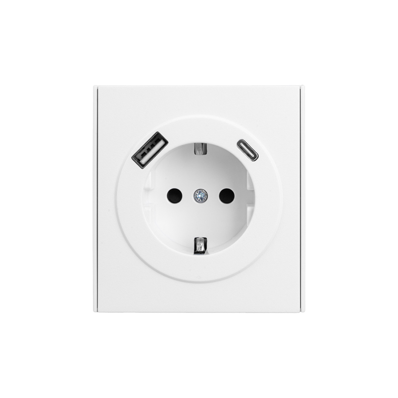 KRANZ STRONG Розетка 1-ая с/з с/у з/ш 16А с USB A+C быстрой зарядки 5В/3А жемчуг, с 1-пост. рамкой