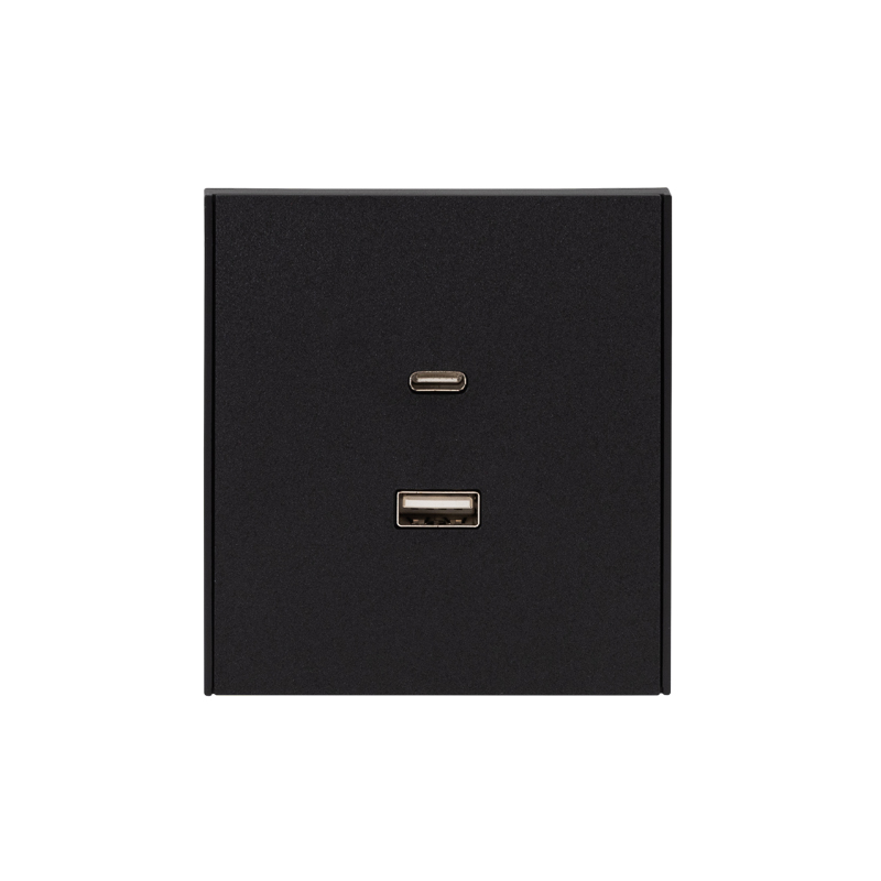 KRANZ STRONG Розетка  USB-A+Type-C 3А с функцией быстрой зарядки антрацит , с 1-пост. рамкой