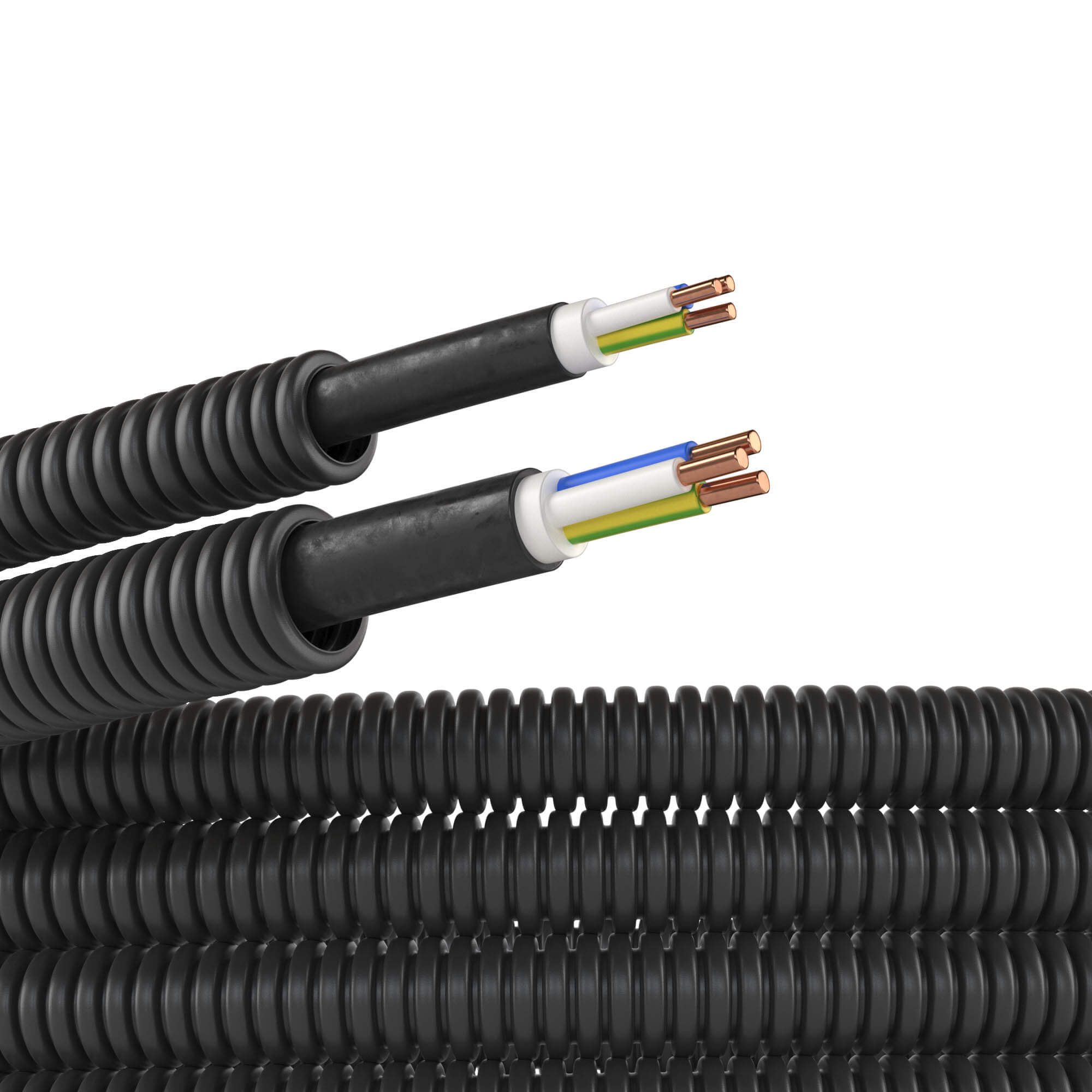 DKC Труба ПНД гибкая гофрированная D=16мм (100м) цвет черный, с кабелем 3х1,5ВВГнгLS РЭК "ГОСТ+" (Электротруба)