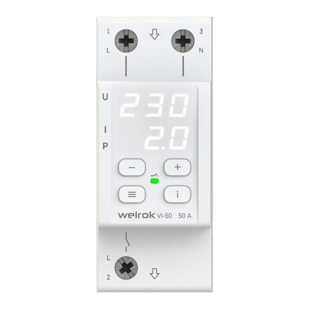Welrok VI-50 Реле напряжения с контролем тока 50 А (max 60 A), 11 000 ВА