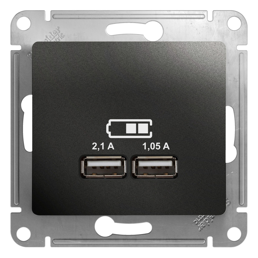 SE Glossa Антрацит Розетка USB 5В/2,1А, 2х5В/1,05А