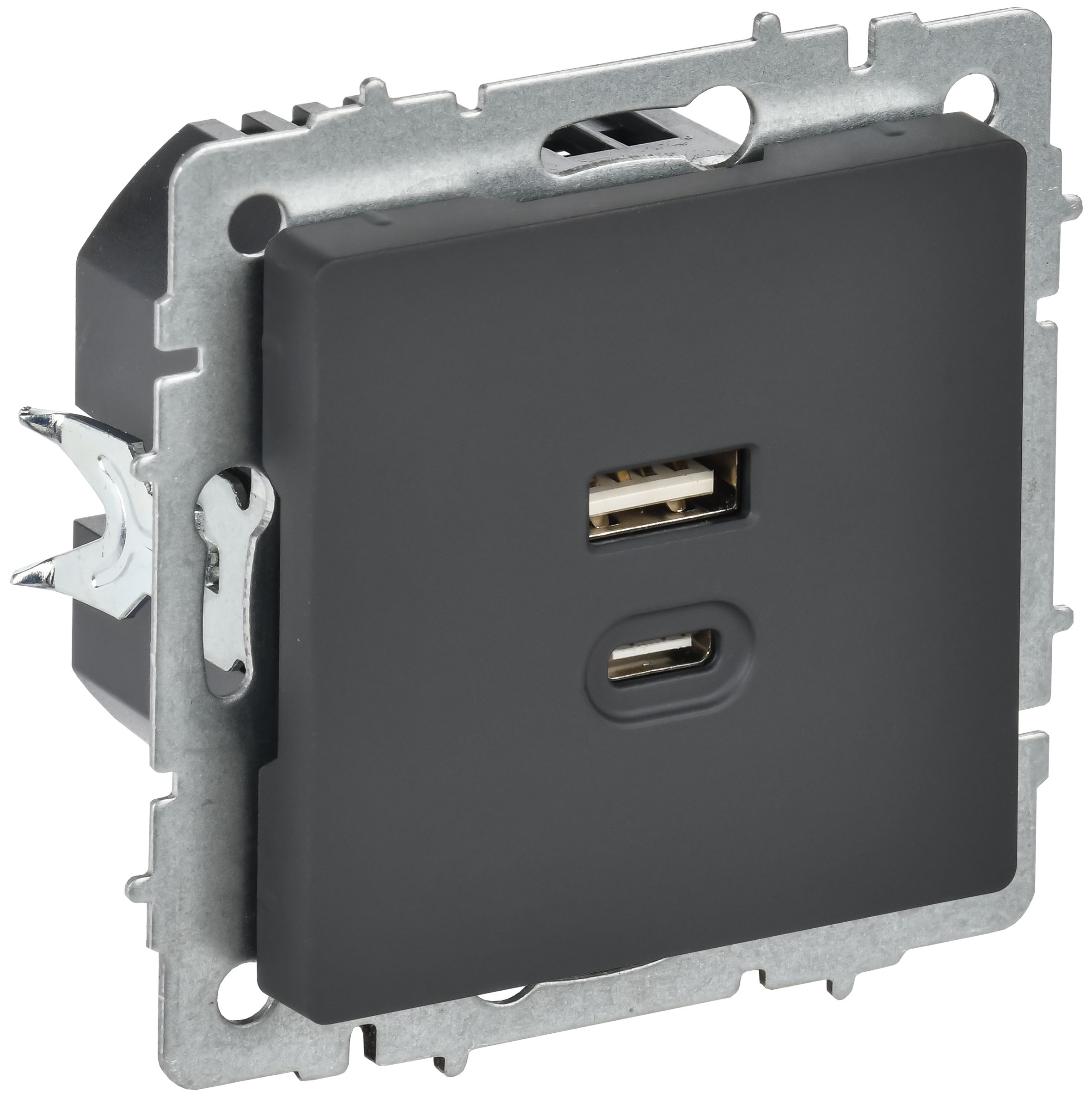 IEK BRITE Роз. USB A+C 45Вт высокоск. зар. РЮ11-2-БрГ граф.