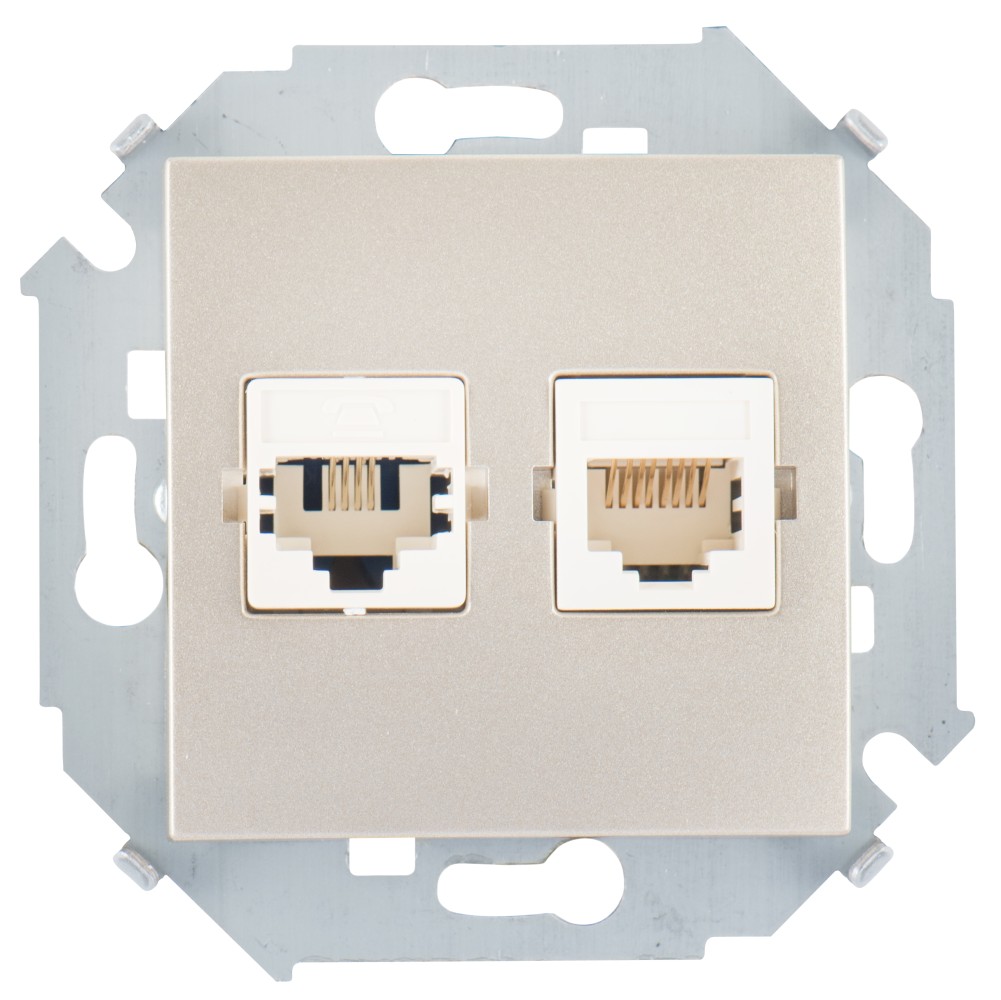Simon 15 Шампань Розетка ТЛФ + комп RJ11+RJ45 кат.5е