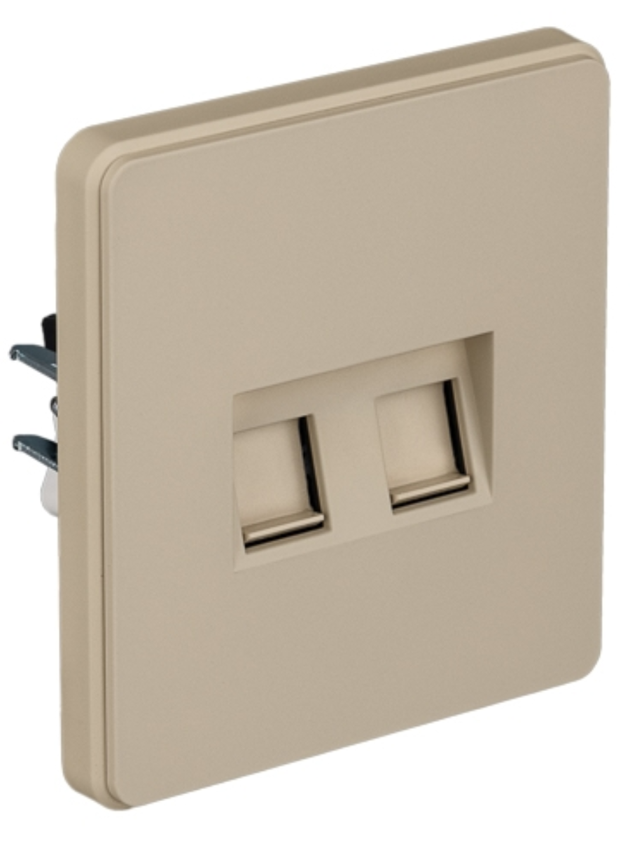 KRANZ ROUND Розетка компьютерная двойная RJ45+RJ45 кат6 с/у шелк, с 1-пост. рамкой