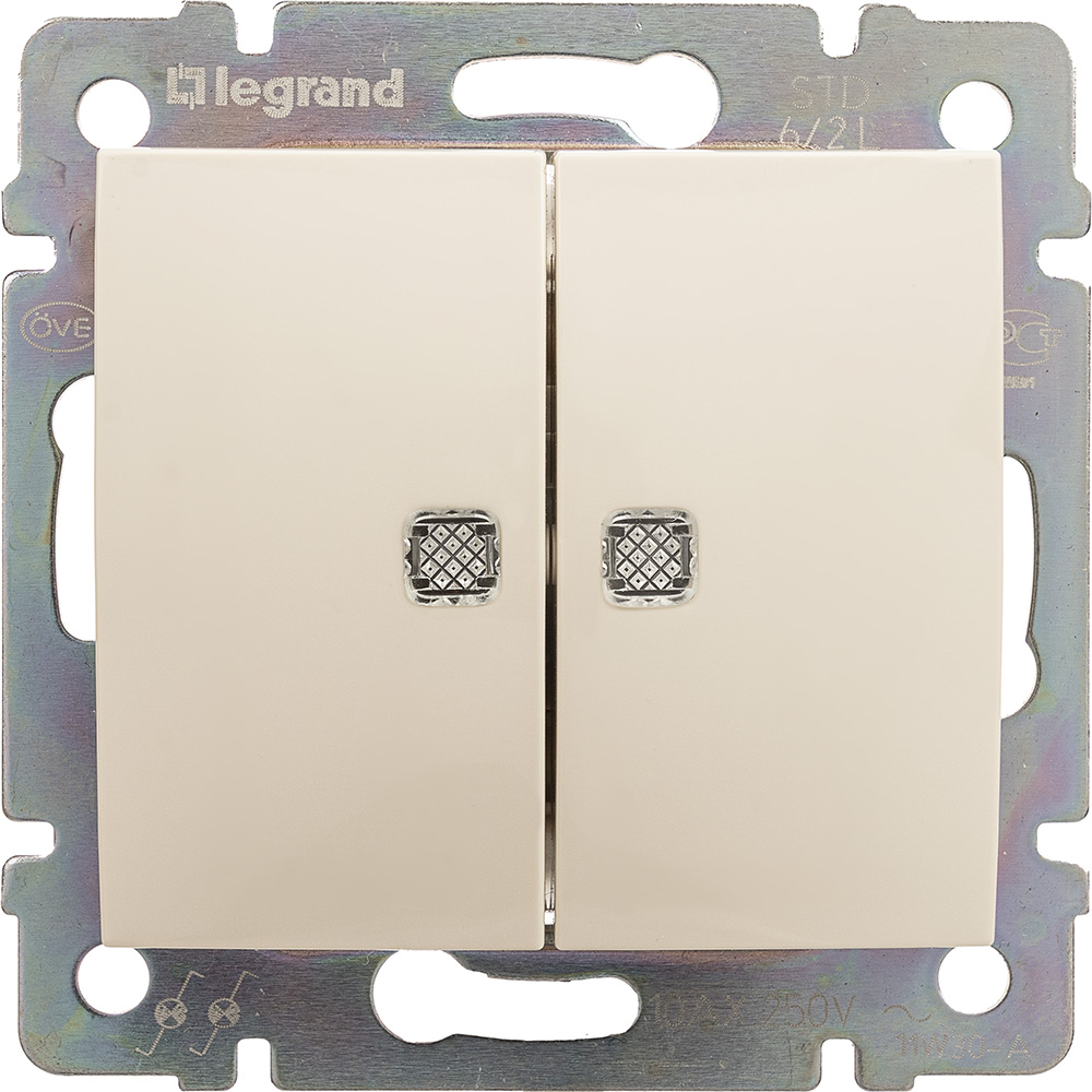 Legrand Valena Крем Переключатель 2-х клавишный с подсветкой