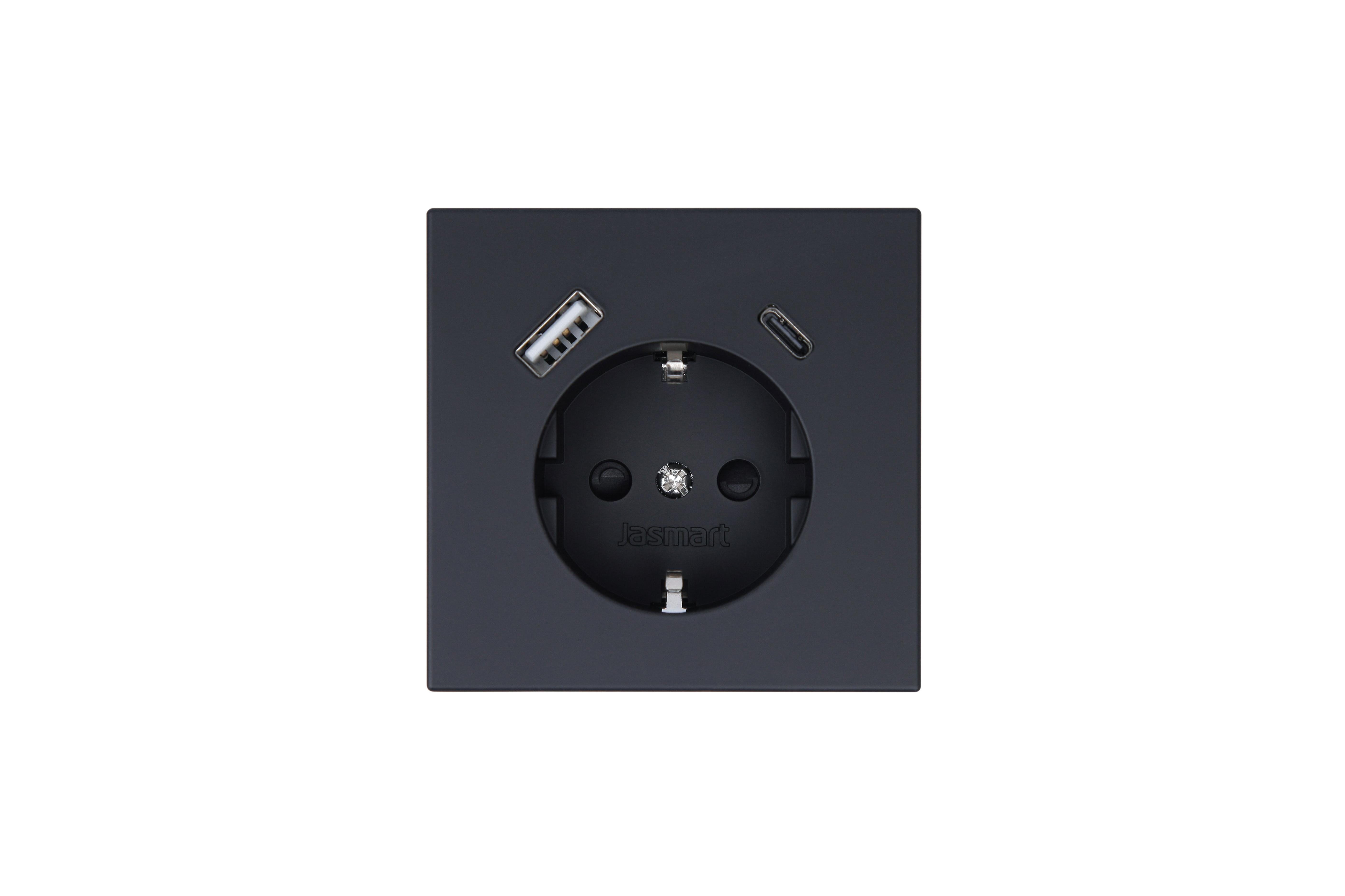 Jasmart FD Черный матовый (soft touch) Розетка с/з со шторками 16A c USB A+C 25W