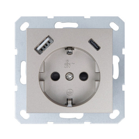 Jasmart G Шампань Розетка с/з со шторками 16A c USB A+C 25W