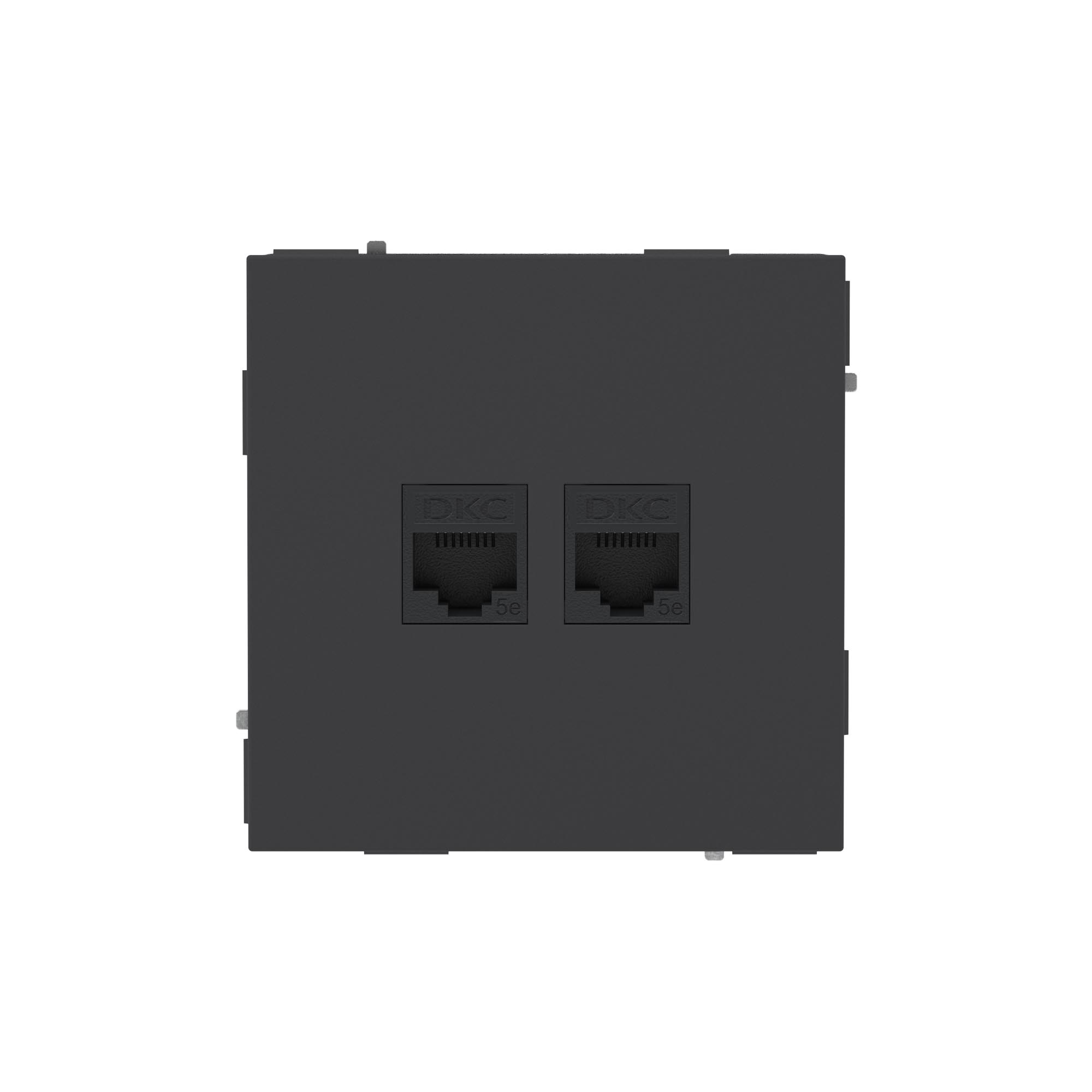 DKC KANT Компьютерная розетка RJ-45 без шторки, кат.5е двойная, черный уголь