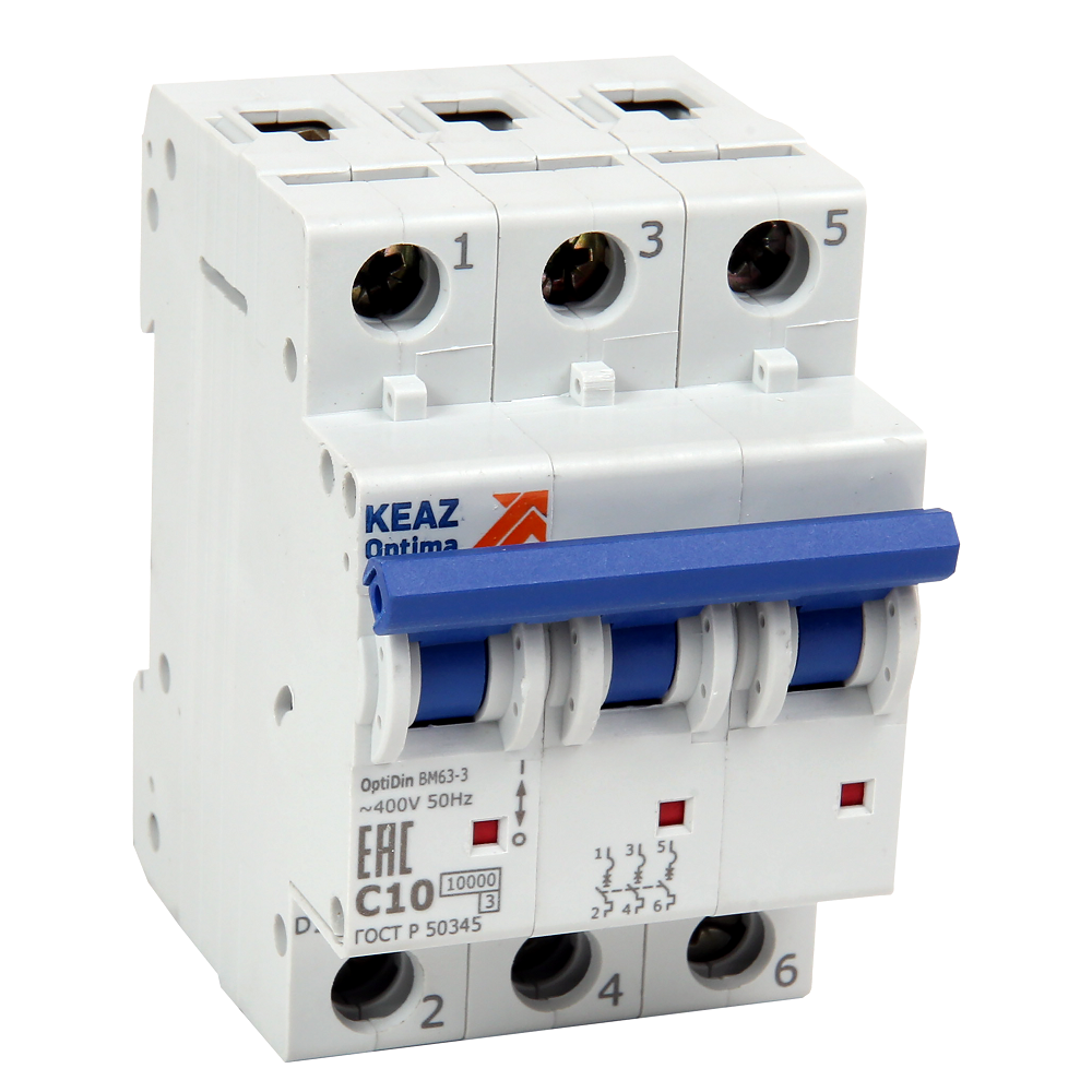 КЭАЗ OptiDin BM63 Автоматический выключатель 3P 1A D 6кА AC (BM63-3D1-ОМ4-РЕГ)