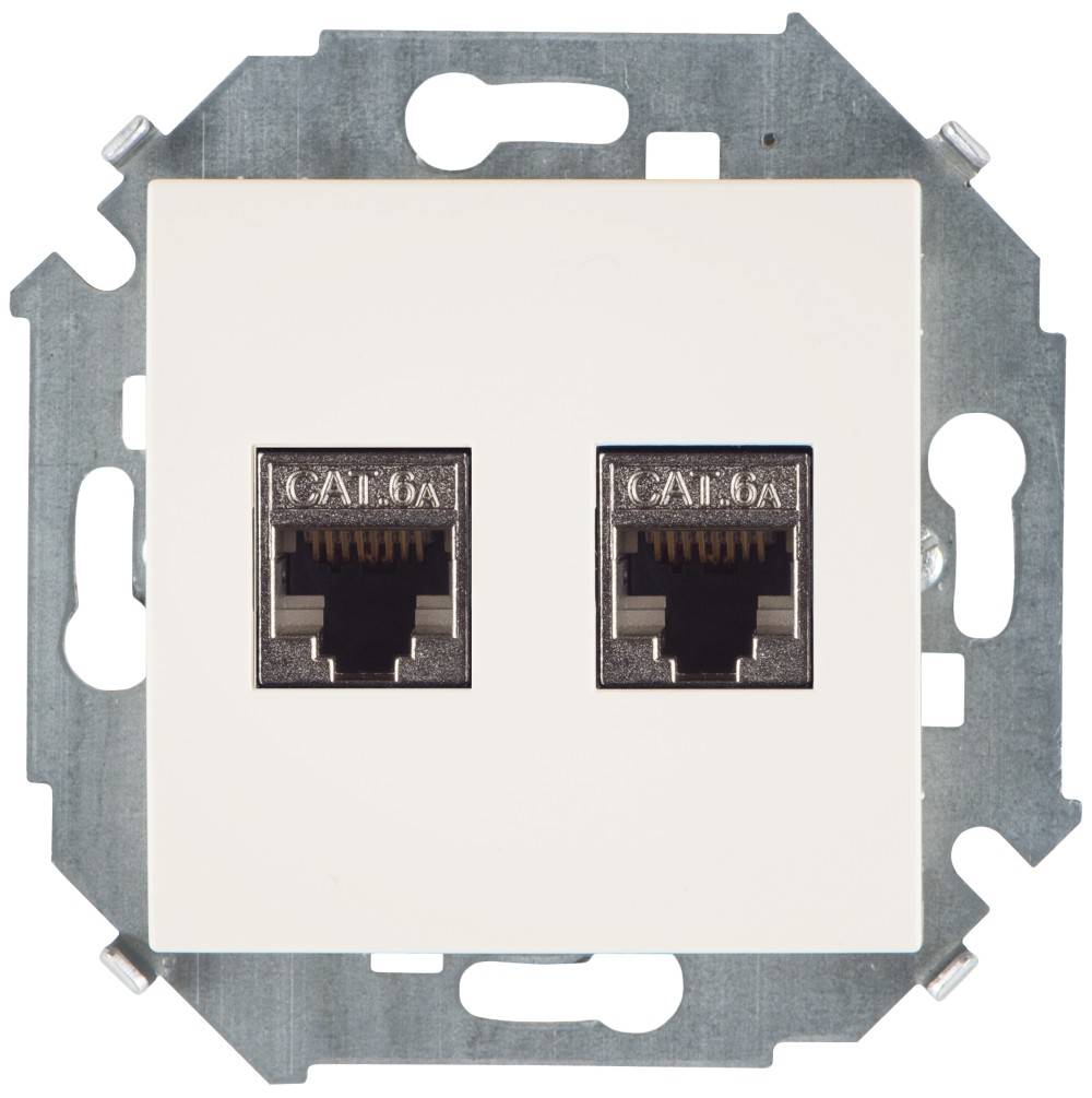 Simon 15 Слоновая кость Розетка компьютерная двойная 2хRJ45 кат.6A (АМР, FTP)