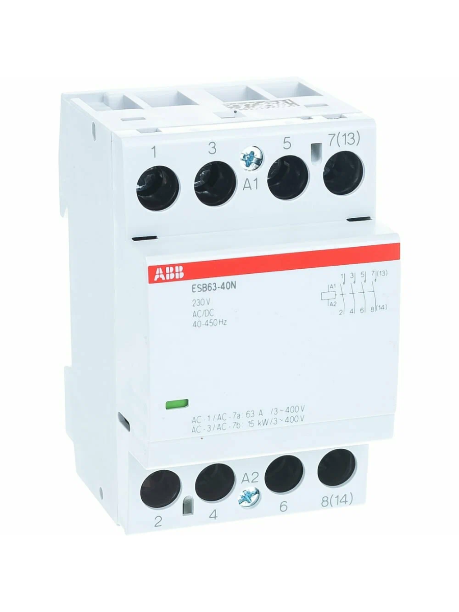 ABB Контактор ESB63-40N-06 модульный (63А АС-1, 4НО), катушка 230В AC/DC
