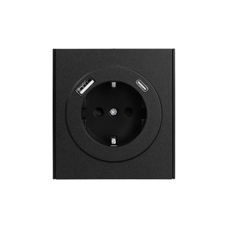 KRANZ STRONG Розетка 1-ая с/з с/у з/ш 16А с USB A+C быстрой зарядки 5В/3А антрацит, с 1-пост. рамкой