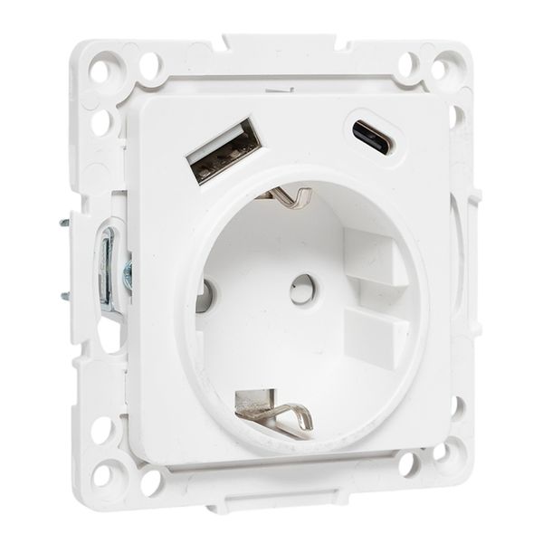EKF Стокгольм Механизм Розетки 1-местной с/з, USB A+C 16А винтовые клеммы белый с защ. штор..