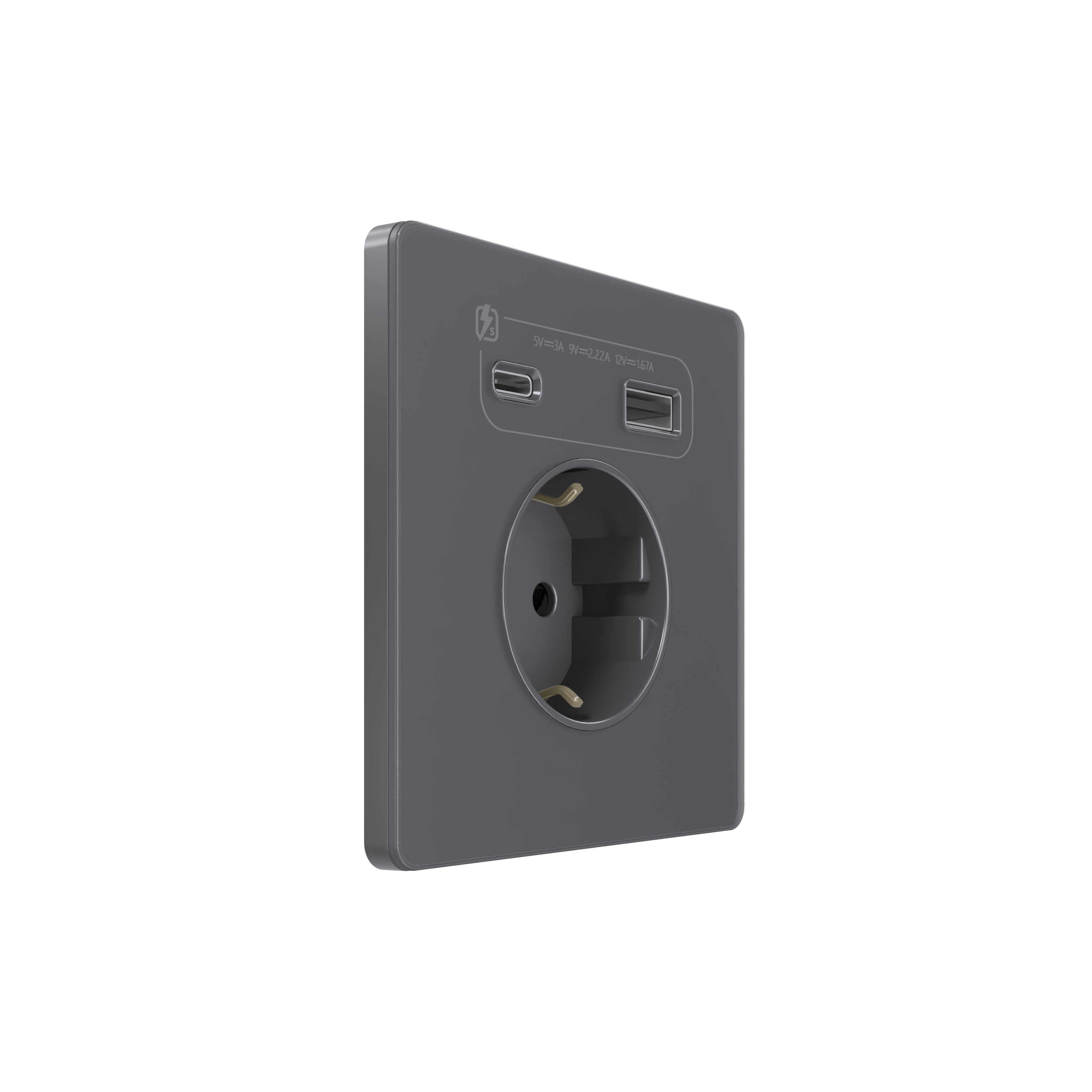 Systeme Electric Systeme Infinity Вулканический пепел Розетка с заземлением со шт. с USB А+С 20Вт