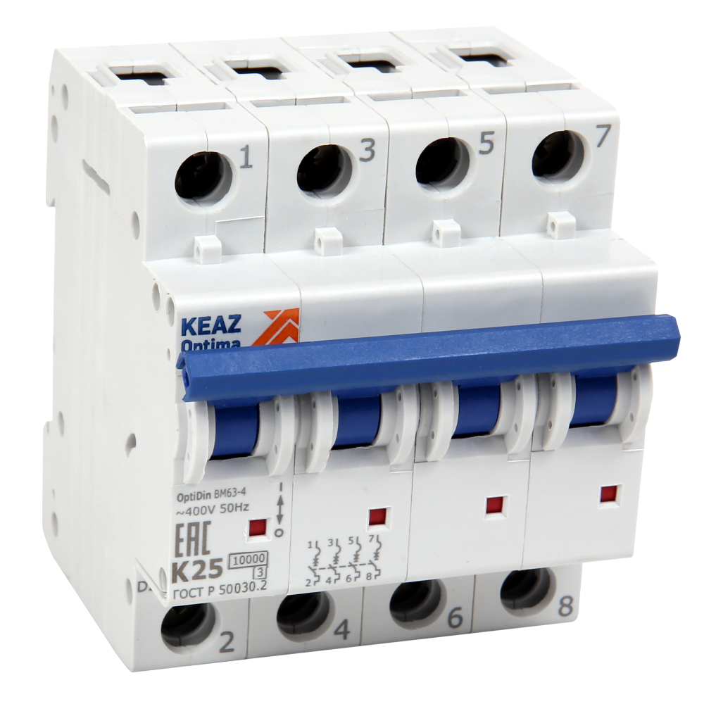КЭАЗ OptiDin BM63 Автоматический выключатель 4P 32A Z 10кА AC (BM63-4Z32-10-УХЛ3)