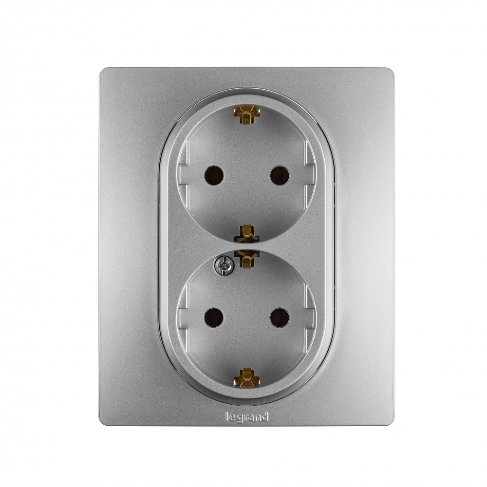 Legrand Etika Алюминий Розетка 2-ая с/з , винтовые клеммы, 16А, 250 В