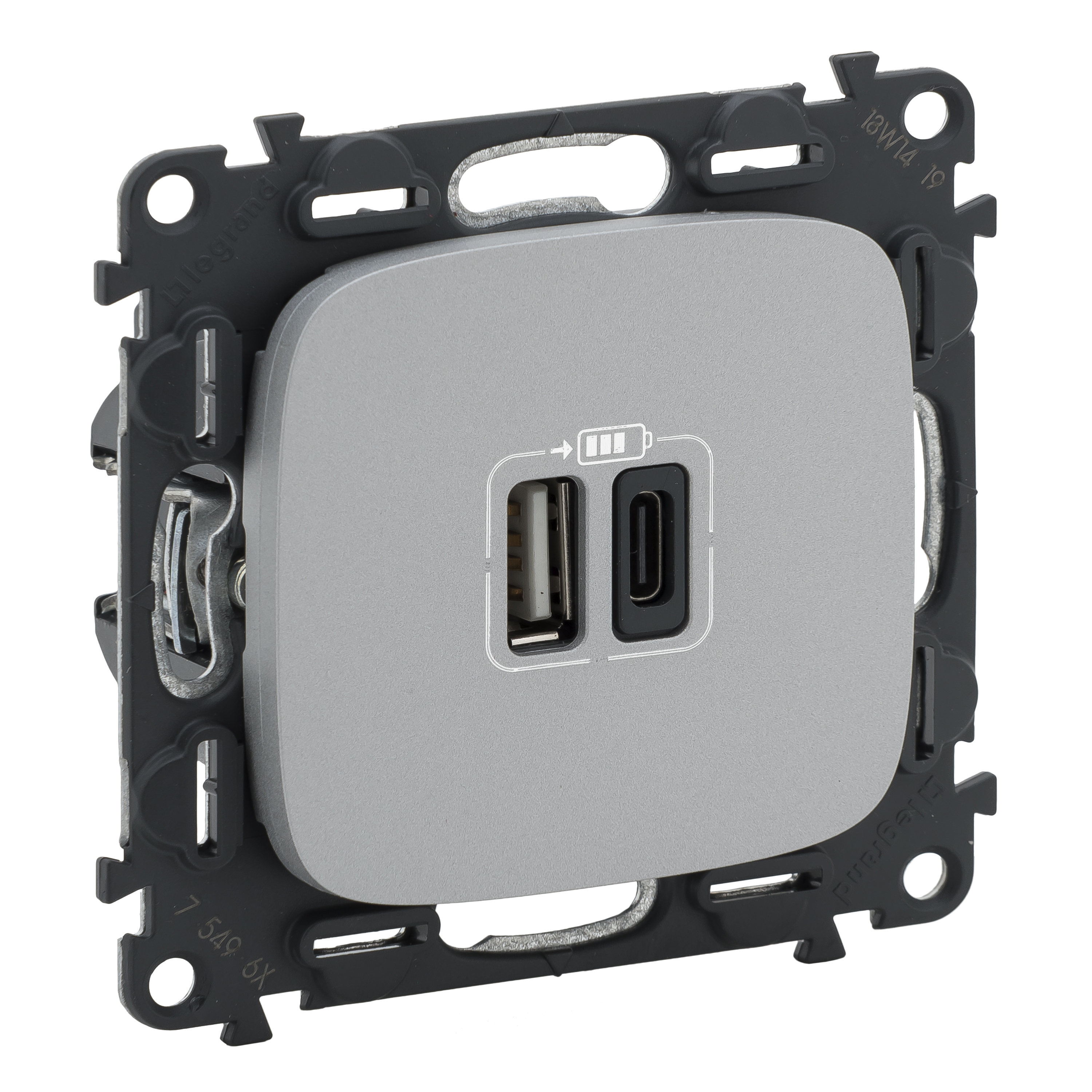 Legrand Valena Allure, алюминий, зарядное устройство с двумя USB разъемами A-C