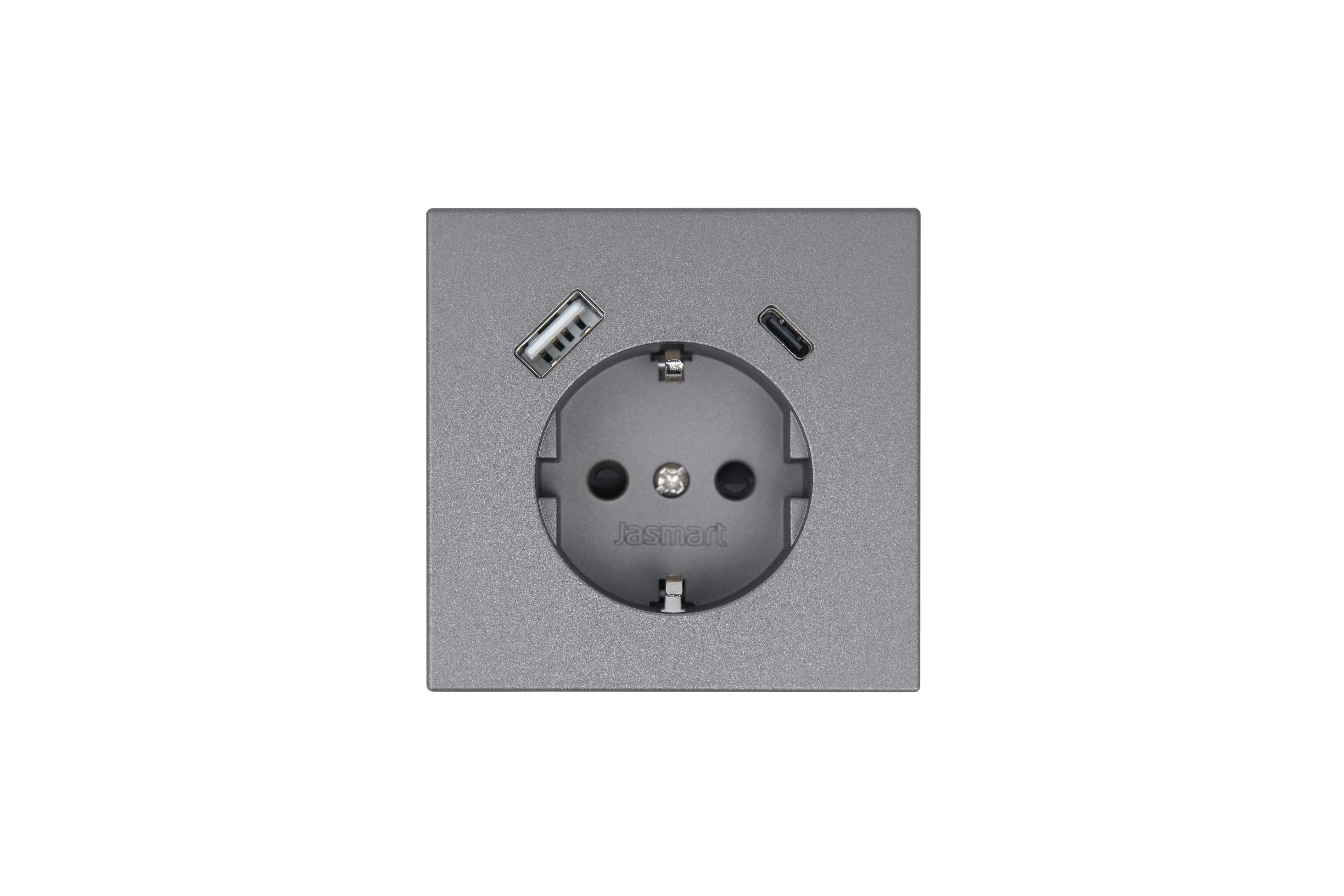 Jasmart FD Никель Розетка с/з со шторками 16A c USB A+C 25W