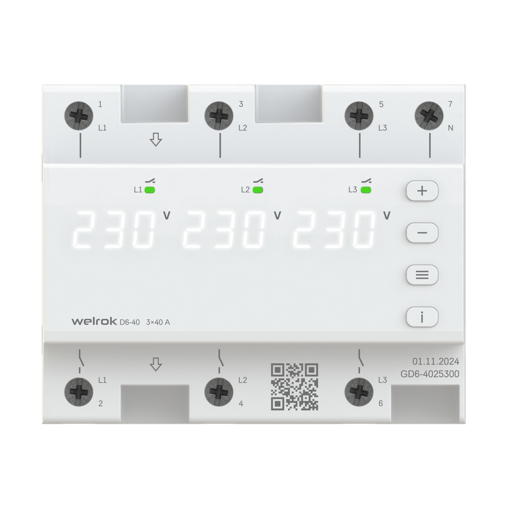 Welrok D6-40 Реле напряжения 3 х 40 А (max 3 х 50 A) 3 х 9 200 ВА