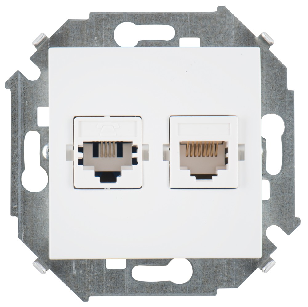 Simon 15 Белая Розетка ТЛФ + комп RJ11+RJ45 кат.5е