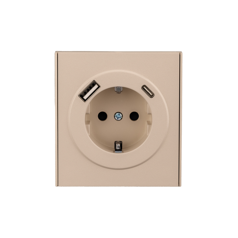 KRANZ STRONG Розетка 1-ая с/з с/у з/ш 16А с USB A+C быстрой зарядки 5В/3А шелк, с 1-пост. рамкой