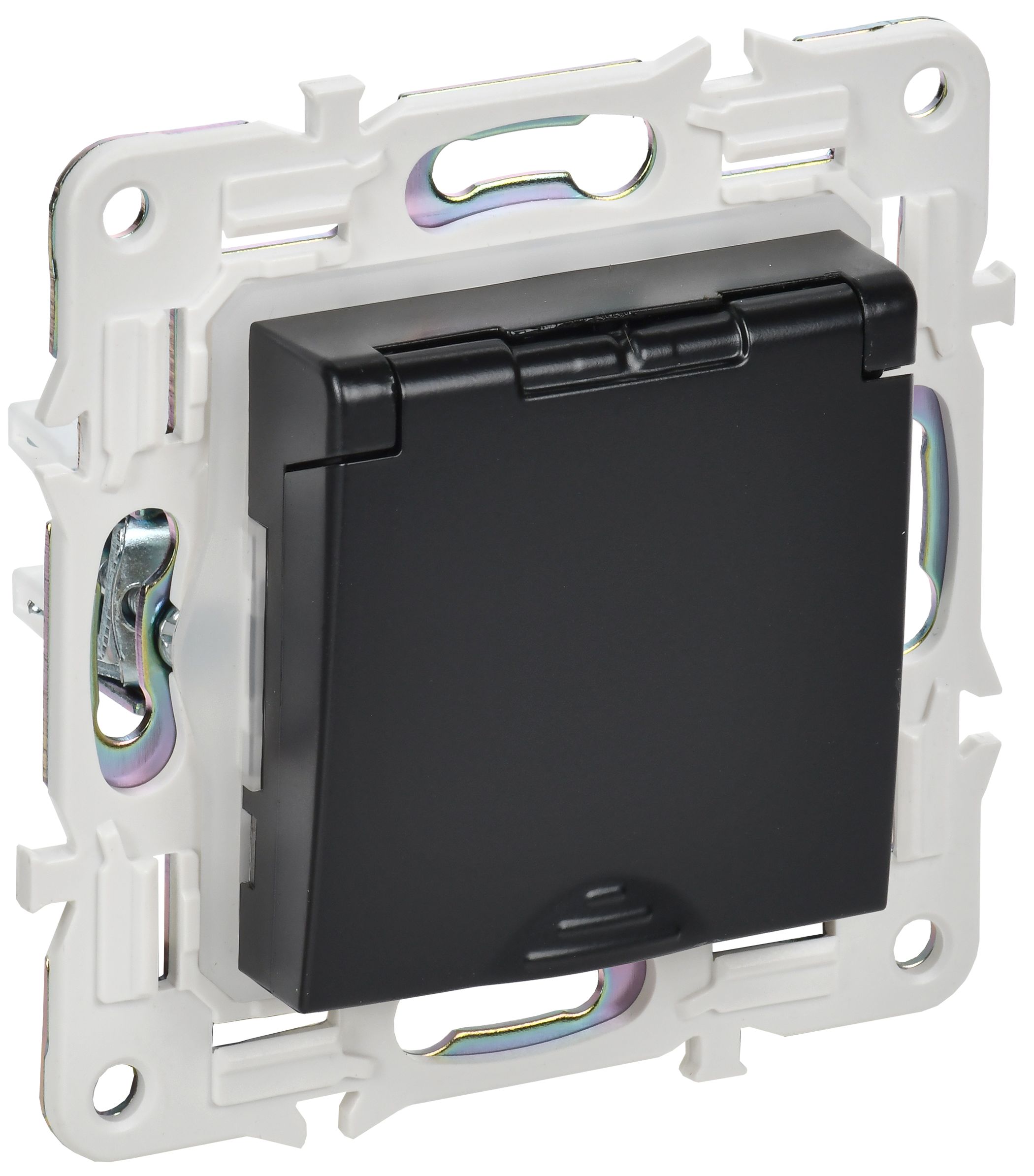 IEK SKANDY Черный Розетка с/з с защитными шторками и крышкой 16А IP44 SK-R11Bl