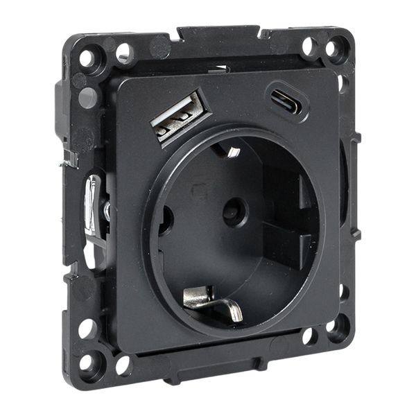 EKF Стокгольм Механизм Розетки 1-местной с/з, USB A+C 16А винтовые клеммы черный с защ. штор..