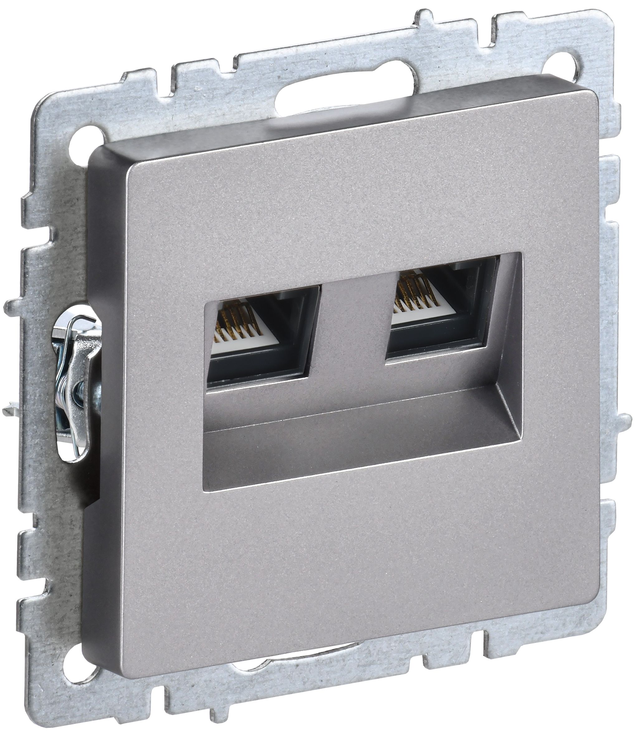 IEK BRITE BASE Сталь Розетка комп. 2-ая RJ45 кат.6 РК11-2-БрС