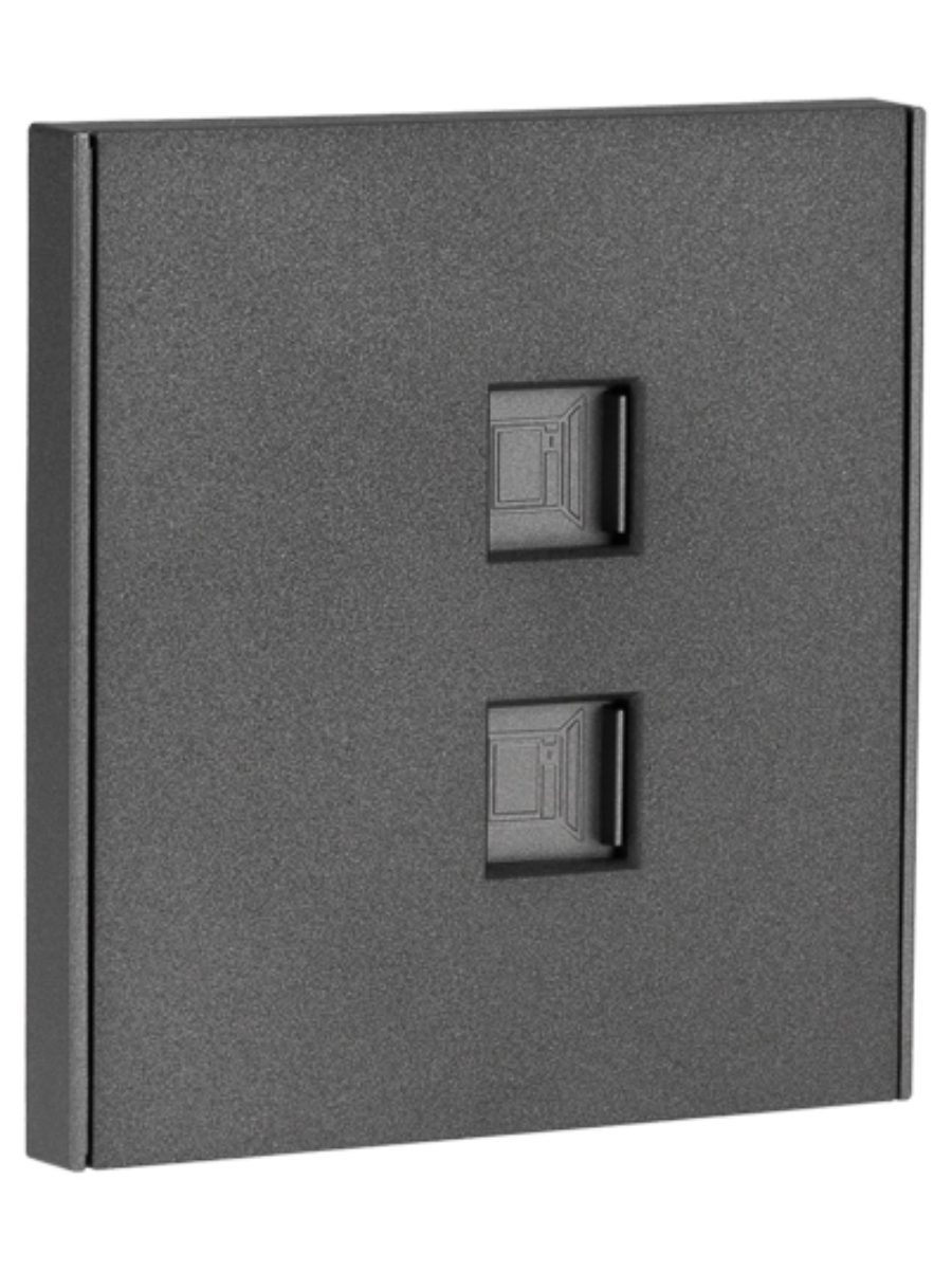 KRANZ STRONG Розетка компьютерная двойная RJ45+RJ45 кат6 с/у графит , с 1-пост. рамкой