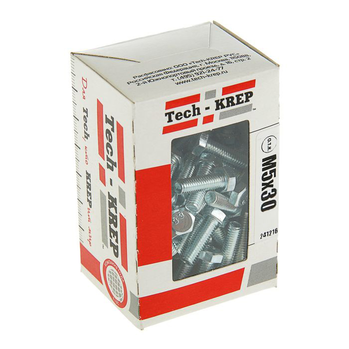 Tech-Krep Болт DIN933 с шестигранной головкой оцинк. М5х30 (80 шт) - коробка с ок. Tech-Kr