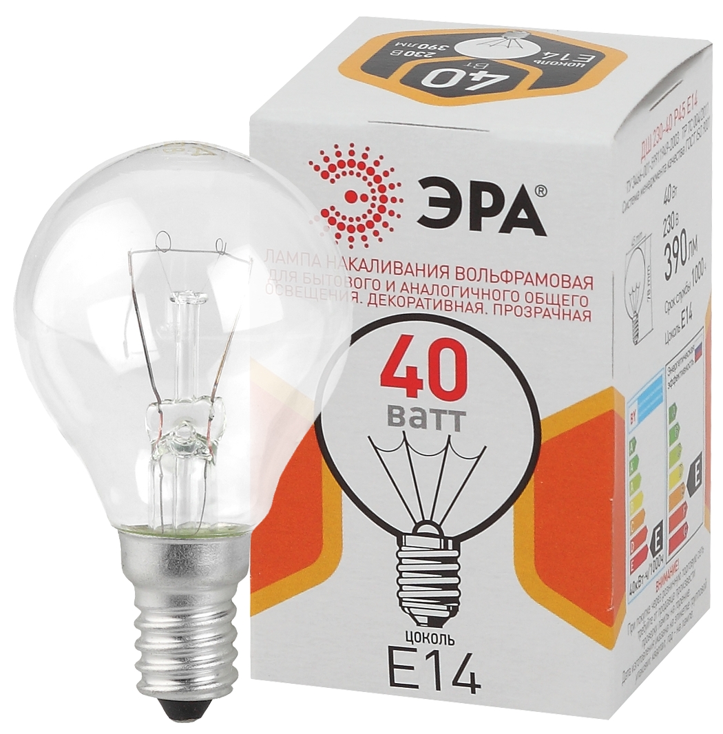 Лампочка ЭРА P45 40Вт Е14 / E14 230В шар прозрачный цветная упаковка