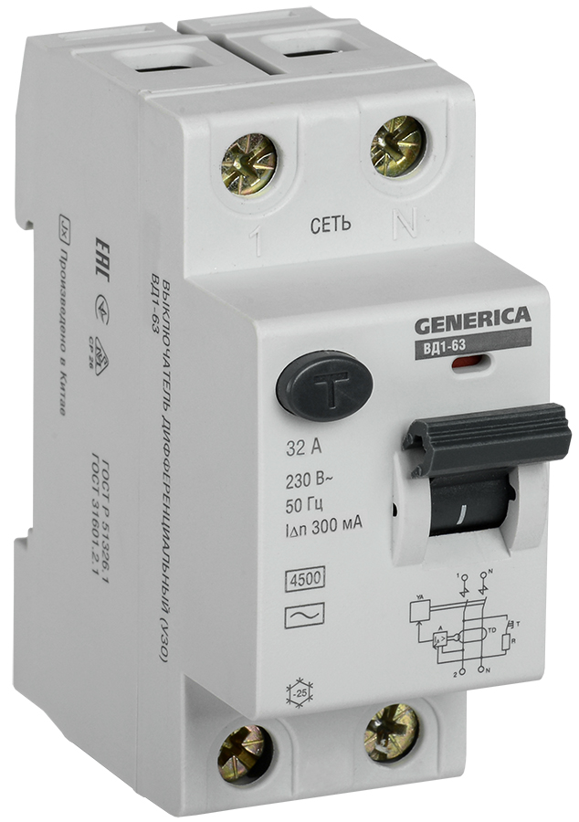 IEK GENERICA   УЗО ВД1-63 2Р 32А 300мА