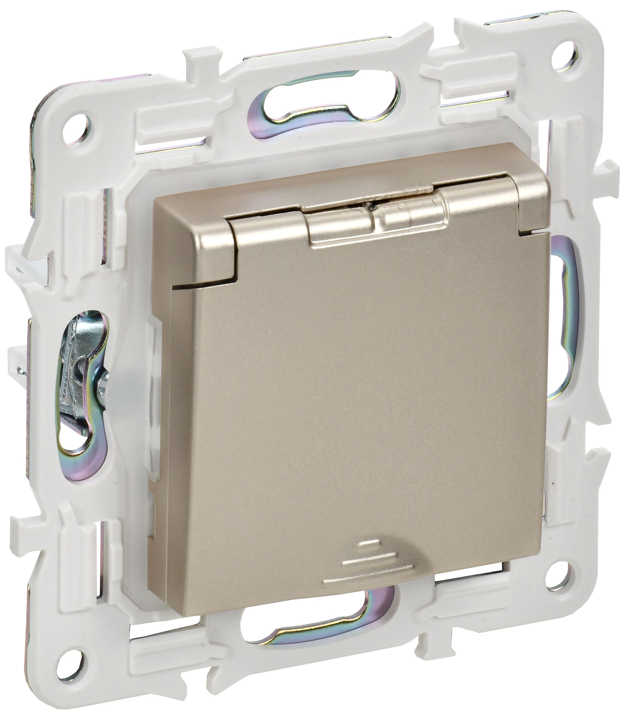 IEK SKANDY Шампань Розетка с/з с защитными шторками и крышкой 16А IP44 SK-R11Sh