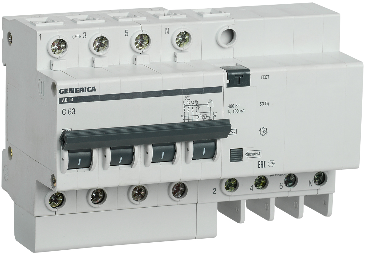 IEK GENERICA Диф.автомат АД14 4Р 63А 100мА