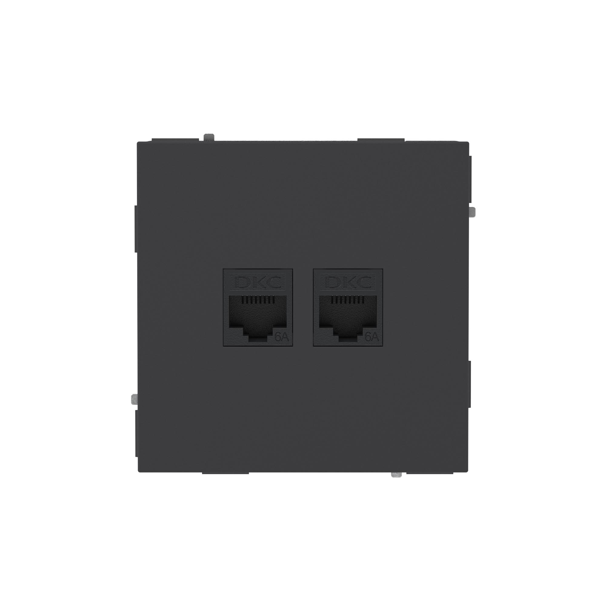 DKC KANT Компьютерная розетка RJ-45 без шторки, кат.6А двойная, черный уголь