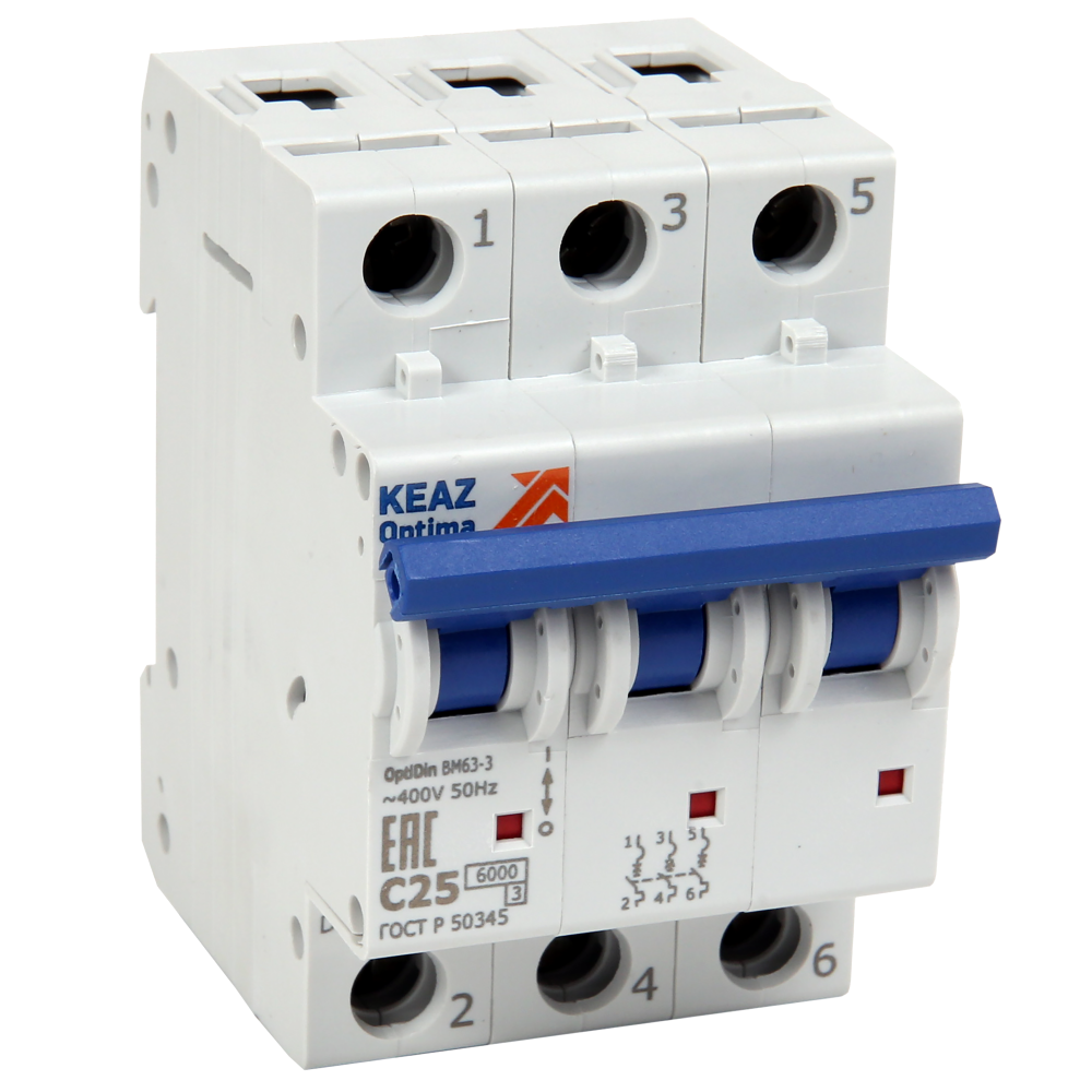 КЭАЗ OptiDin BM63 Автоматический выключатель 3P 6A C 6кА AC (BM63-3C6-УХЛ3)