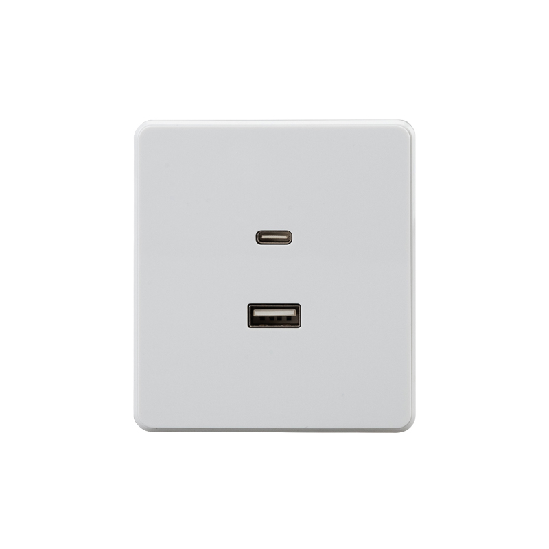 KRANZ ROUND Розетка USB-A+Type-C 3А с функцией быстрой зарядки перламутр , с 1-пост. рамкой