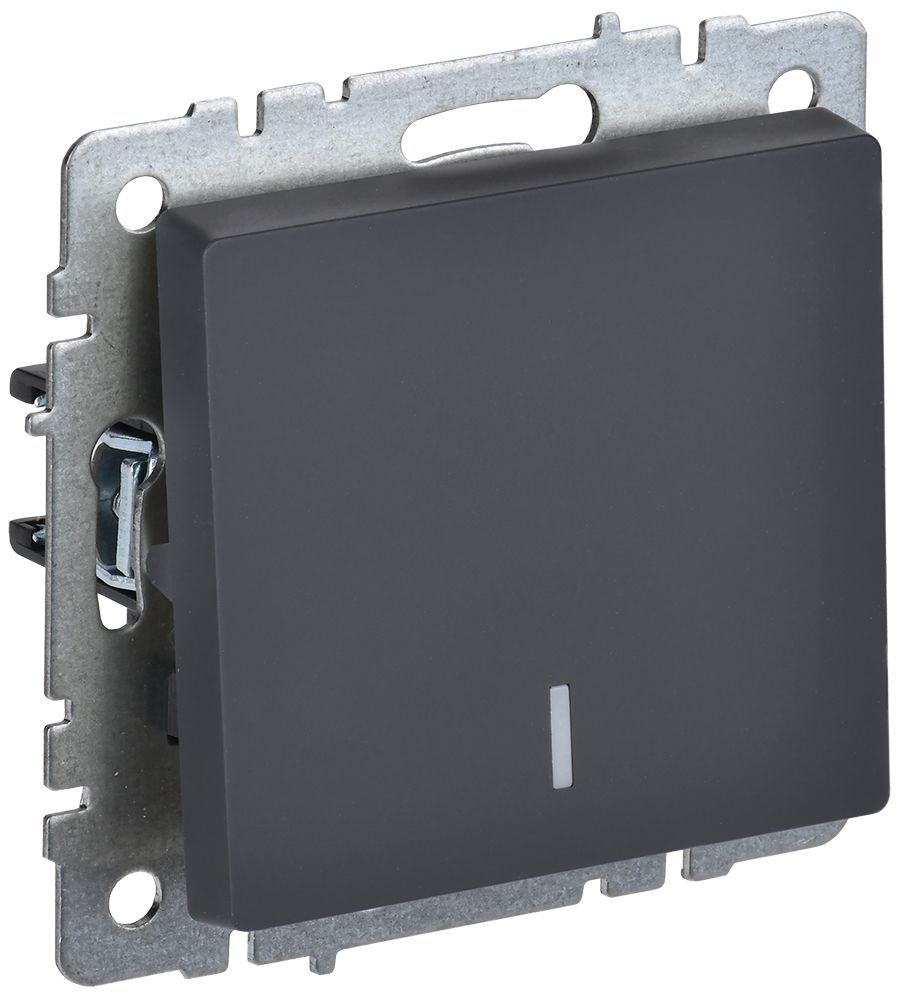 IEK BRITE BASE Графит Выключ. 1-кл. прох. с инд. 10А ВС10-1-7-БрГ
