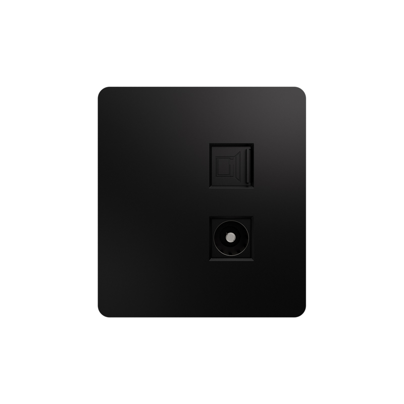 KRANZ ROUND Розетка компьютерная RJ45 кат6 + TV с/у оникс, с 1-пост. рамкой