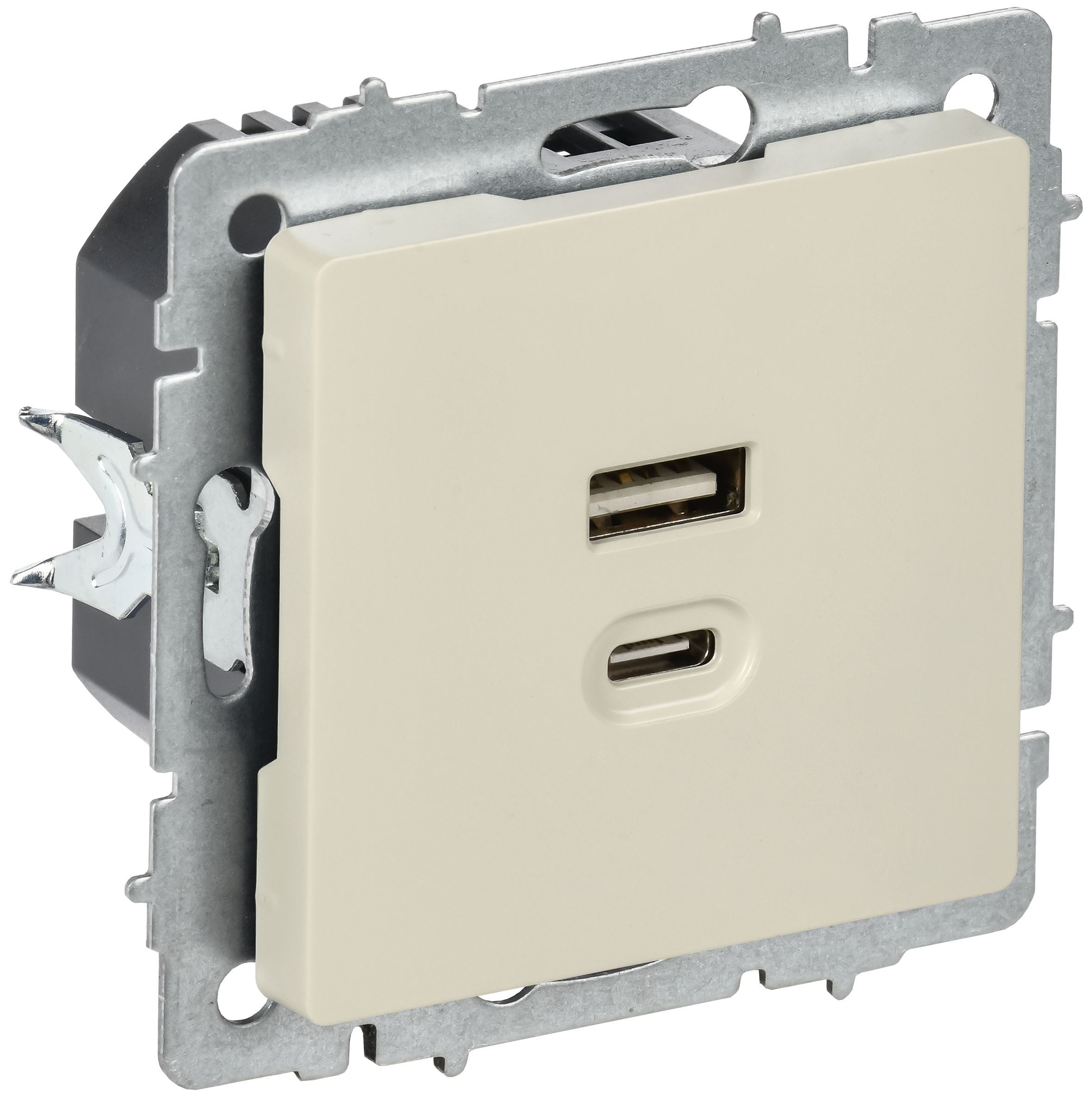 IEK BRITE Роз. USB A+C 45Вт высокоск. зар. РЮ11-2-БрКр беж.