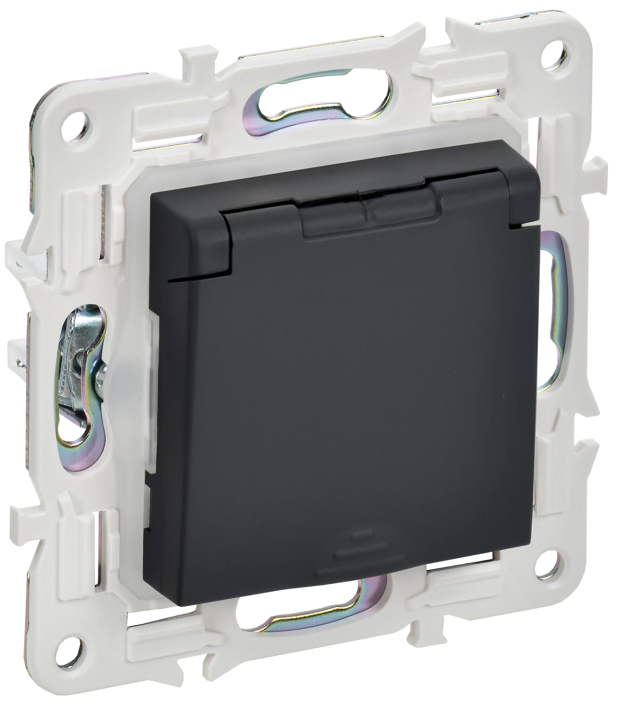 IEK SKANDY Графит Розетка с/з с защитными шторками и крышкой 16А IP44 SK-R11G