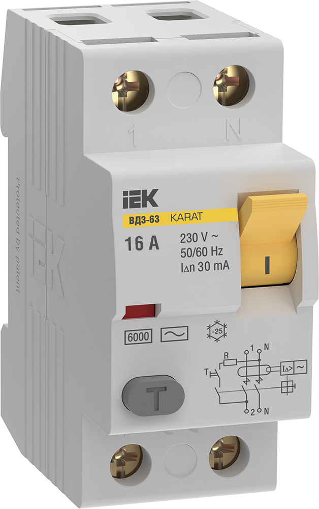 IEK KARAT УЗО KARAT ВД3-63 2P 16А 30мА 6кА тип AC