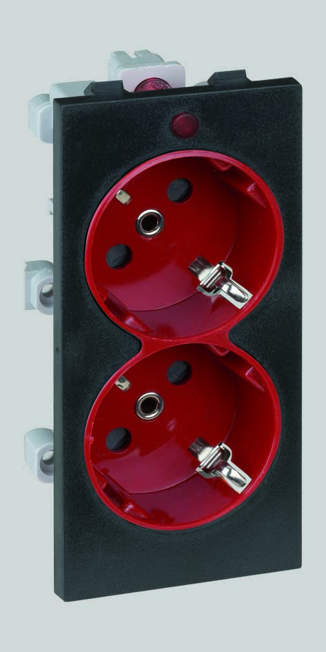 Simon Connect Графит/Красная Розетка двойная, 2к+з Schuko, 16А, 250В, Cima-модуль 52x108 мм