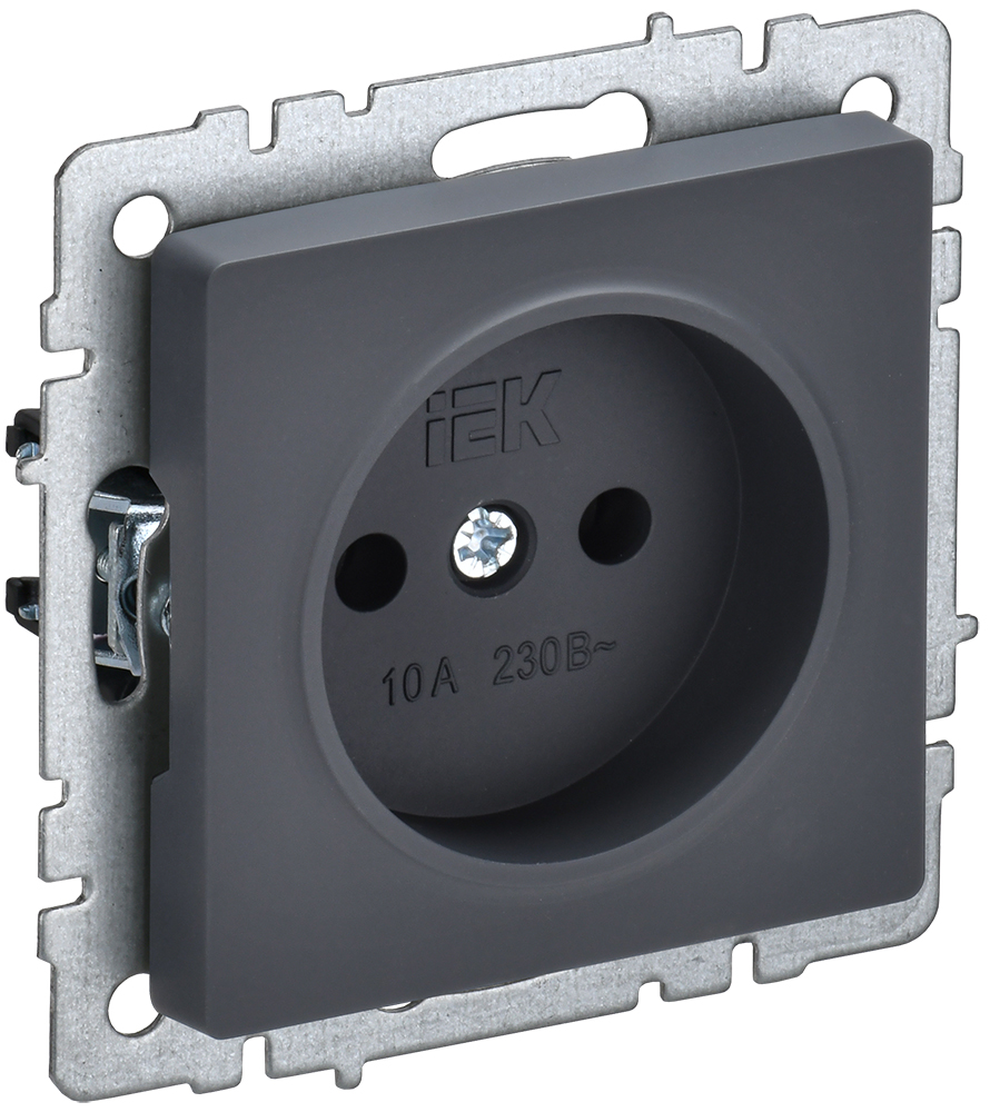 IEK BRITE Розетка 1-местная без заземления без защитных шторок 10А РС10-1-0-БрГ графит