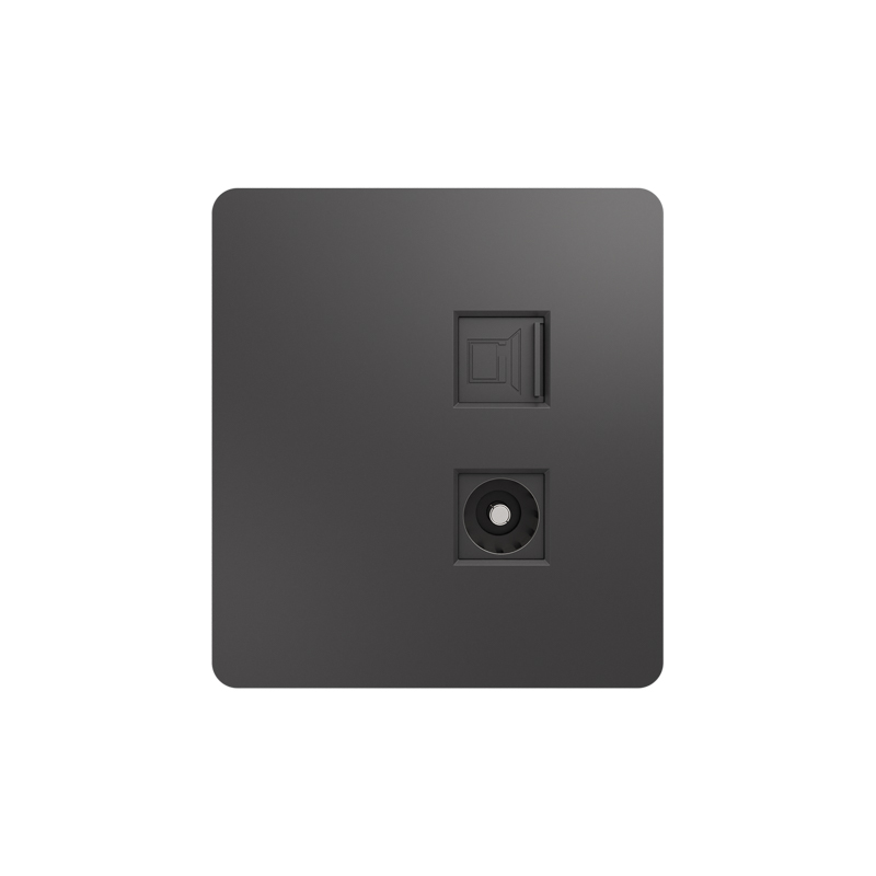KRANZ ROUND Розетка компьютерная RJ45 кат6 + TV с/у титан, с 1-пост. рамкой