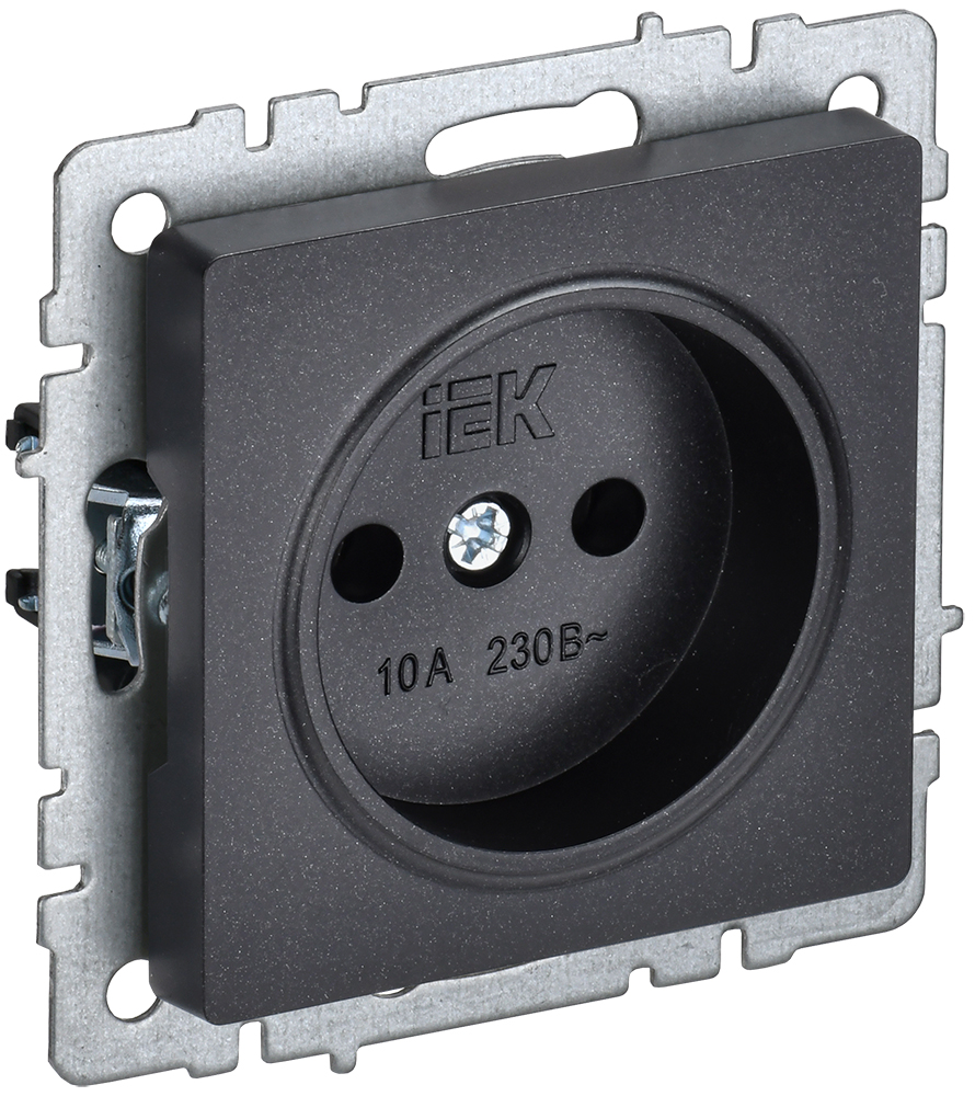 IEK BRITE Розетка 1-местная без заземления без защитных шторок 10А РС10-1-0-БрЧ черный