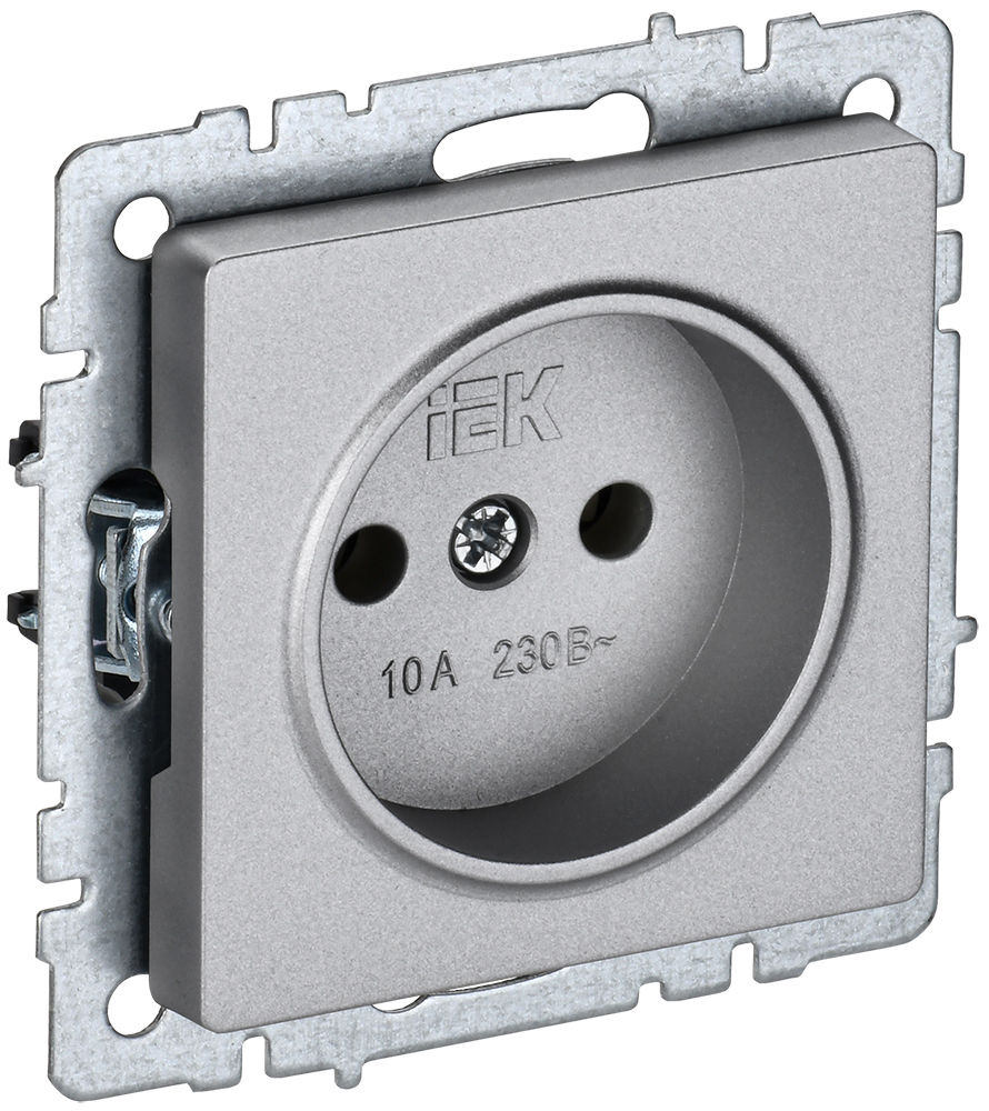 IEK BRITE Розетка 1-местная без заземления без защитных шторок 10А РС10-1-0-БрА алюминий